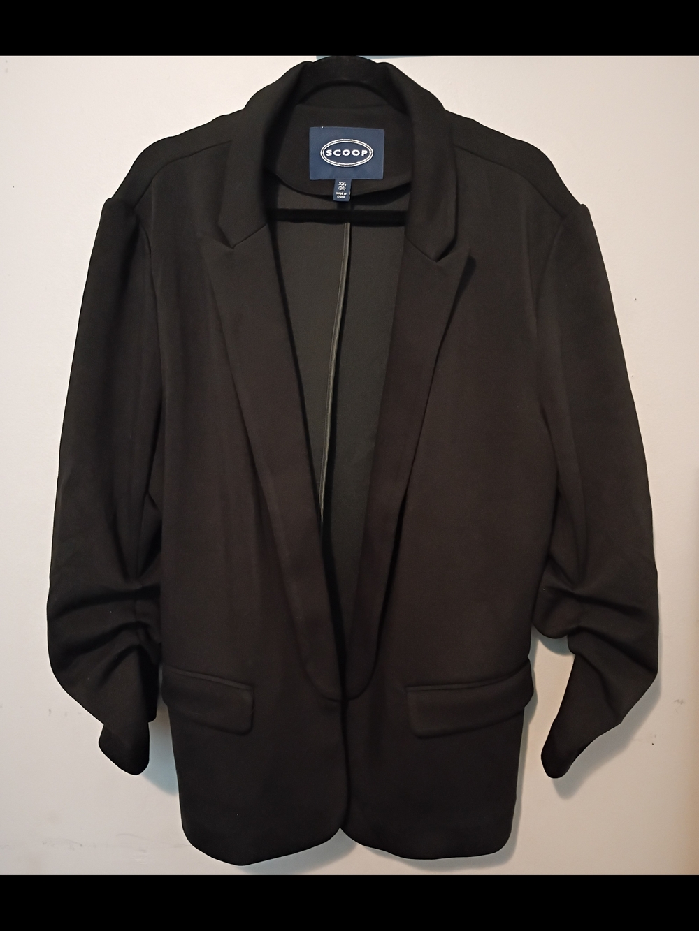 Scoop Black Scrunch Sleeve Open Front Blazer